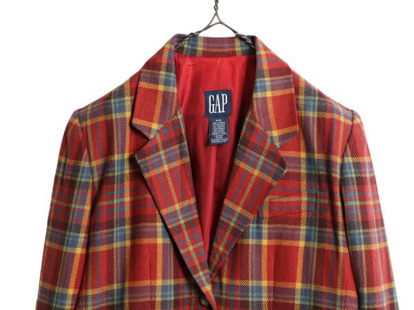 デッドストック 90s OLD GAP チェック テーラード ジャケット レディース M 新品 ブレザー 90年代 オールド ギャップ 旧タグ 紺タグ ウール
