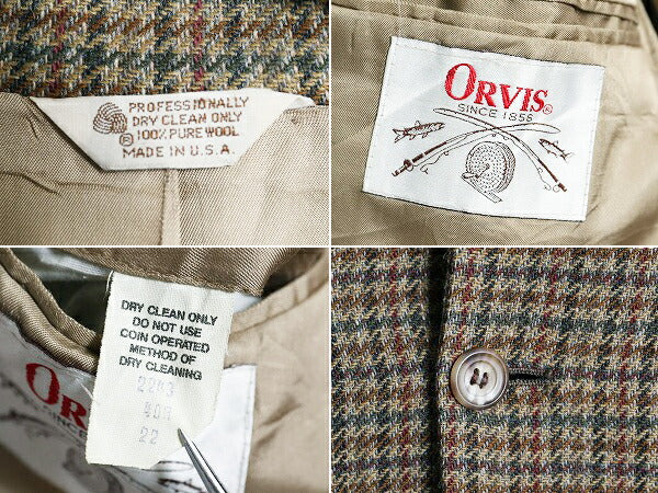 80s USA製 オービス ツイード テーラード ジャケット メンズ L 程 古着 80年代 ヴィンテージ ORVIS ブレザー ウール チェック マルチカラー