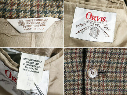 80s USA製 オービス ツイード テーラード ジャケット メンズ L 程 古着 80年代 ヴィンテージ ORVIS ブレザー ウール チェック マルチカラー