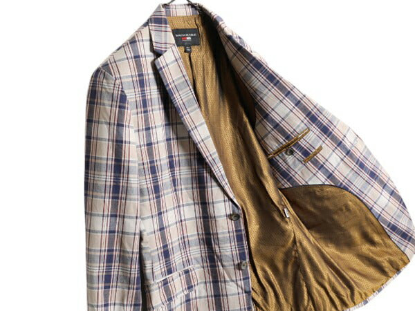 デッドストック バナナリパブリック チェック テーラード ジャケット メンズ L 程 BANANA REPUBLIC コットン サマー ブレザー マルチカラー