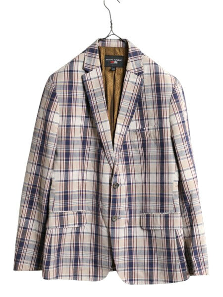 デッドストック バナナリパブリック チェック テーラード ジャケット メンズ L 程 BANANA REPUBLIC コットン サマー ブレザー マルチカラー