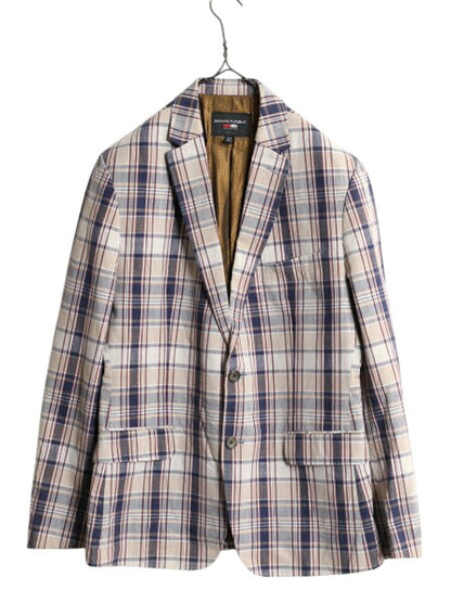 デッドストック バナナリパブリック チェック テーラード ジャケット メンズ L 程 BANANA REPUBLIC コットン サマー ブレザー マルチカラー