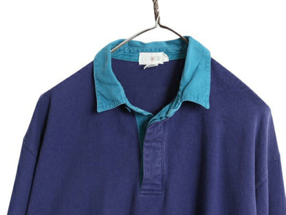 90s J CREW 長袖 ラガーシャツ メンズ L 旧タグ オールド ジェイクルー 無地 巨人タグ 長袖シャツ ラグビーシャツ ツートン ヘビーウェイト