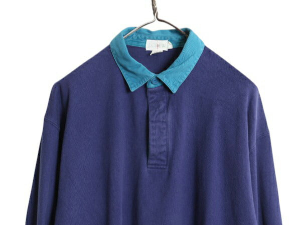 90s J CREW 長袖 ラガーシャツ メンズ L 旧タグ オールド ジェイクルー 無地 巨人タグ 長袖シャツ ラグビーシャツ ツートン ヘビーウェイト