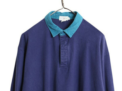 90s J CREW 長袖 ラガーシャツ メンズ L 旧タグ オールド ジェイクルー 無地 巨人タグ 長袖シャツ ラグビーシャツ ツートン ヘビーウェイト