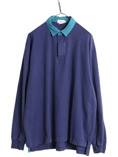 90s J CREW 長袖 ラガーシャツ メンズ L 旧タグ オールド ジェイクルー 無地 巨人タグ 長袖シャツ ラグビーシャツ ツートン ヘビーウェイト