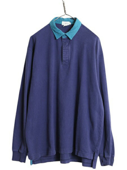 90s J CREW 長袖 ラガーシャツ メンズ L 旧タグ オールド ジェイクルー 無地 巨人タグ 長袖シャツ ラグビーシャツ ツートン ヘビーウェイト