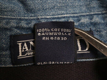 90s ランズエンド 鹿の子 ボタンダウン 長袖 ポロシャツ メンズ L / 古着 オールド LANDS END 襟 デニム 切替 長袖シャツ コットン 無地 紺