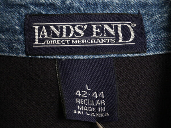 90s ランズエンド 鹿の子 ボタンダウン 長袖 ポロシャツ メンズ L / 古着 オールド LANDS END 襟 デニム 切替 長袖シャツ コットン 無地 紺