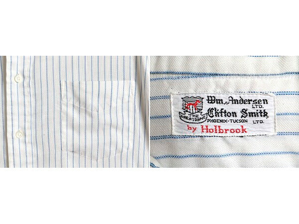 70s ビンテージ ■ HOLBROOK ストライプ 半袖 ボタンダウン シャツ ( メンズ L 程) 古着 70年代 半袖シャツ ポケット付き 2トーン 柄シャツ