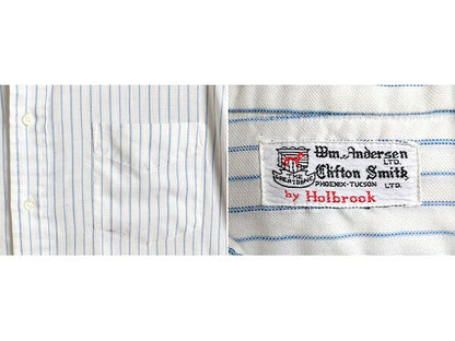 70s ビンテージ ■ HOLBROOK ストライプ 半袖 ボタンダウン シャツ ( メンズ L 程) 古着 70年代 半袖シャツ ポケット付き 2トーン 柄シャツ