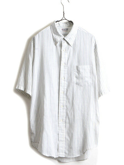 70s ビンテージ ■ HOLBROOK ストライプ 半袖 ボタンダウン シャツ ( メンズ L 程) 古着 70年代 半袖シャツ ポケット付き 2トーン 柄シャツ