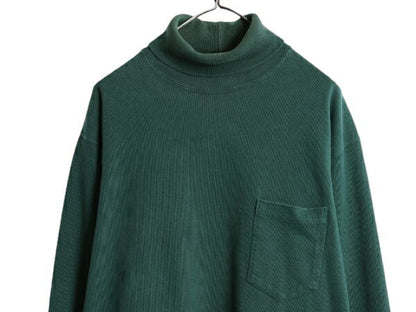 90s USA製 ポロ ラルフローレン タートルネック ポケット付き 長袖 Tシャツ メンズ L オールド ロンT ラガーシャツ 素材 ヘビーウェイト 緑