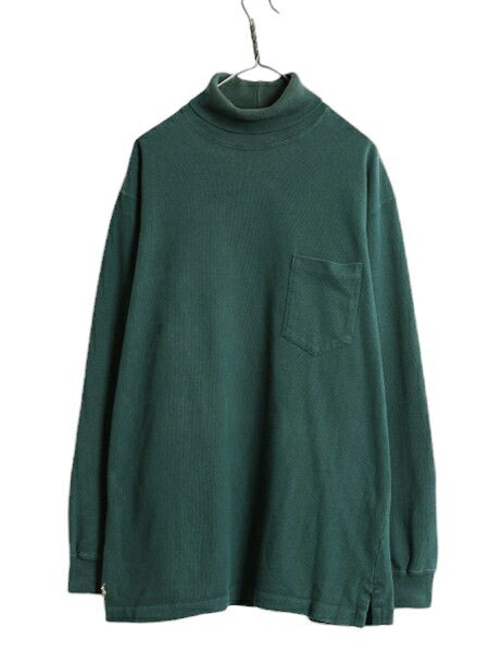 90s USA製 ポロ ラルフローレン タートルネック ポケット付き 長袖 Tシャツ メンズ L オールド ロンT ラガーシャツ 素材 ヘビーウェイト 緑