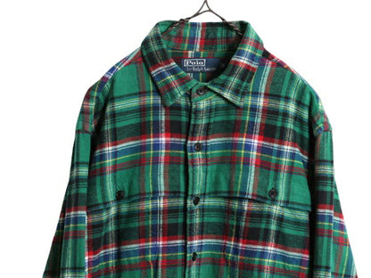00s ポロ ラルフローレン チェック ヘビー フランネル シャツ メンズ XL 古着 オールド 長袖シャツ ネルシャツ エルボーパッチ  マッキーノ