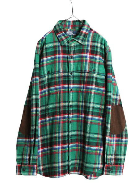 00s ポロ ラルフローレン チェック ヘビー フランネル シャツ メンズ XL 古着 オールド 長袖シャツ ネルシャツ エルボーパッチ  マッキーノ