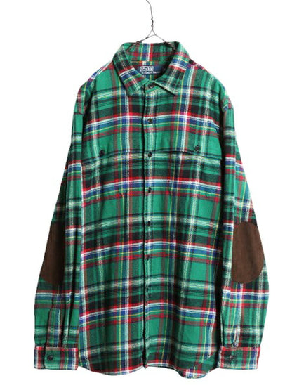 00s ポロ ラルフローレン チェック ヘビー フランネル シャツ メンズ XL 古着 オールド 長袖シャツ ネルシャツ エルボーパッチ  マッキーノ