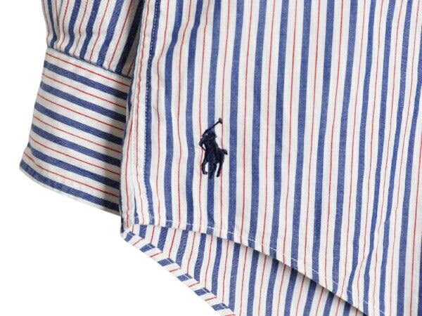 90s ポロスポーツ ラルフローレン ストライプ 長袖 バンドカラー シャツ メンズ M 古着 90年代 オールド POLO SPORT 長袖シャツ ノーカラー