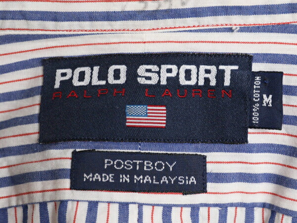 90s ポロスポーツ ラルフローレン ストライプ 長袖 バンドカラー シャツ メンズ M 古着 90年代 オールド POLO SPORT 長袖シャツ ノーカラー