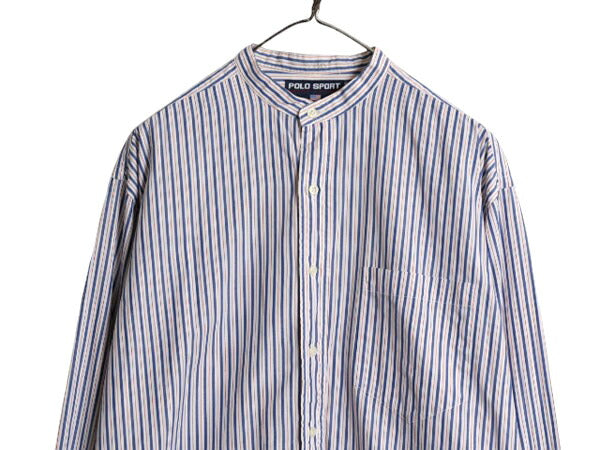 90s ポロスポーツ ラルフローレン ストライプ 長袖 バンドカラー シャツ メンズ M 古着 90年代 オールド POLO SPORT 長袖シャツ ノーカラー