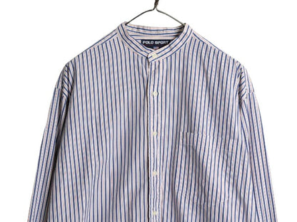 90s ポロスポーツ ラルフローレン ストライプ 長袖 バンドカラー シャツ メンズ M 古着 90年代 オールド POLO SPORT 長袖シャツ ノーカラー