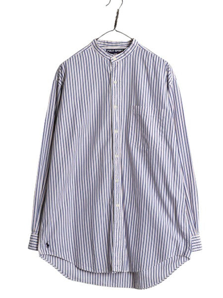 90s ポロスポーツ ラルフローレン ストライプ 長袖 バンドカラー シャツ メンズ M 古着 90年代 オールド POLO SPORT 長袖シャツ ノーカラー