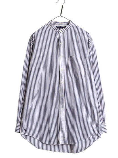 90s ポロスポーツ ラルフローレン ストライプ 長袖 バンドカラー シャツ メンズ M 古着 90年代 オールド POLO SPORT 長袖シャツ ノーカラー