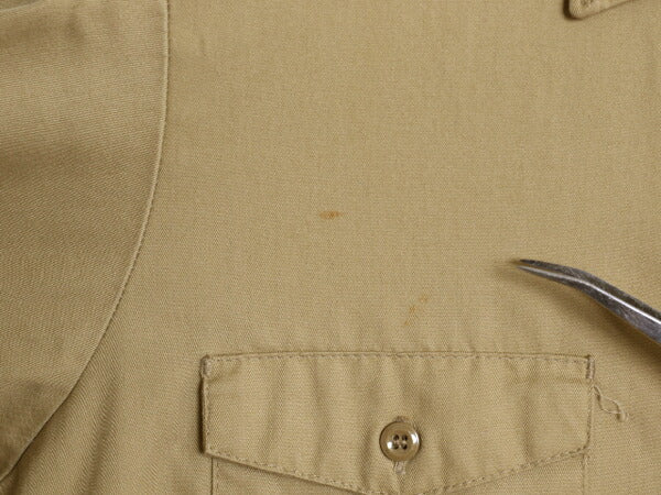 70s USA製 リー 無地 長袖 ワーク シャツ メンズ M 70年代 ヴィンテージ Lee 長袖シャツ ポケット付き 無地 ノーアイロン カーキ ベージュ