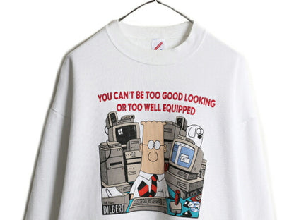 90s USA製 ジョーク イラスト プリント スウェット メンズ XL 古着 90年代 オールド トレーナー 裏起毛 アート キャラクター 大きいサイズ