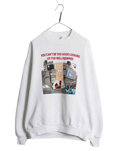 90s USA製 ジョーク イラスト プリント スウェット メンズ XL 古着 90年代 オールド トレーナー 裏起毛 アート キャラクター 大きいサイズ