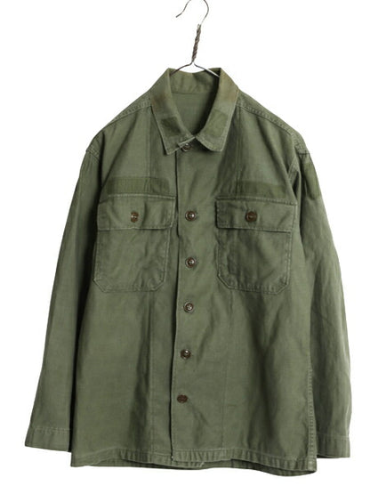 50s 米軍実物 US ARMY コットン サテン ユーティリティ シャツ メンズ M 程 ヴィンテージ ミリタリー 軍物 筒袖 1st 初期 OG107 長袖シャツ