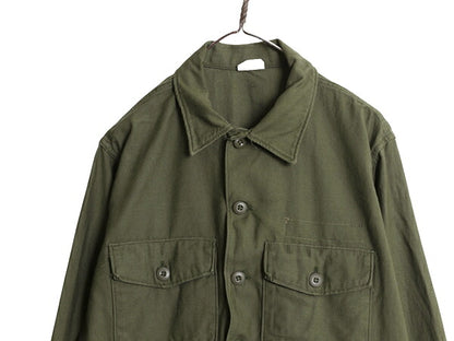 60s 米軍実物 US ARMY コットン サテン ユーティリティ シャツ メンズ XL 程 67年製 ヴィンテージ ミリタリー アーミー OG107 シャツ袖 2nd