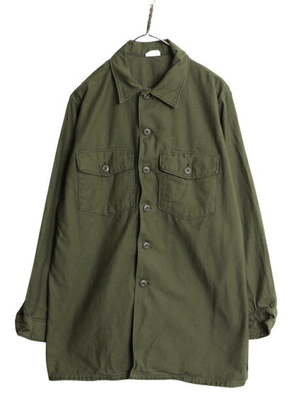 60s 米軍実物 US ARMY コットン サテン ユーティリティ シャツ メンズ XL 程 67年製 ヴィンテージ ミリタリー アーミー OG107 シャツ袖 2nd