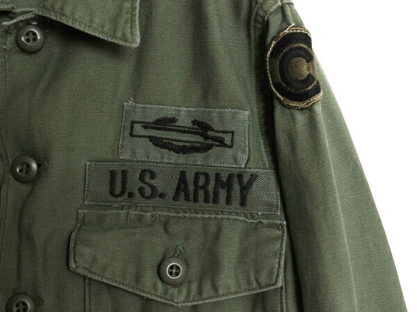 60s 米軍実物 US ARMY コットン サテン ユーティリティ シャツ メンズ S 程 ヴィンテージ アーミー OG107 フルパッチ シャツ袖 2nd カーキ