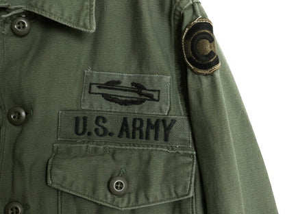 60s 米軍実物 US ARMY コットン サテン ユーティリティ シャツ メンズ S 程 ヴィンテージ アーミー OG107 フルパッチ シャツ袖 2nd カーキ