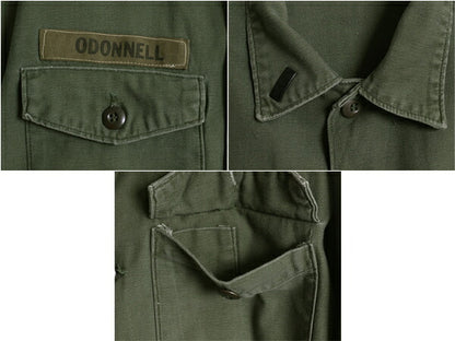 70s 米軍実物 US ARMY コットン サテン ユーティリティ シャツ メンズ L 程 70年製 ヴィンテージ ミリタリー アーミー OG107 シャツ袖 3rd