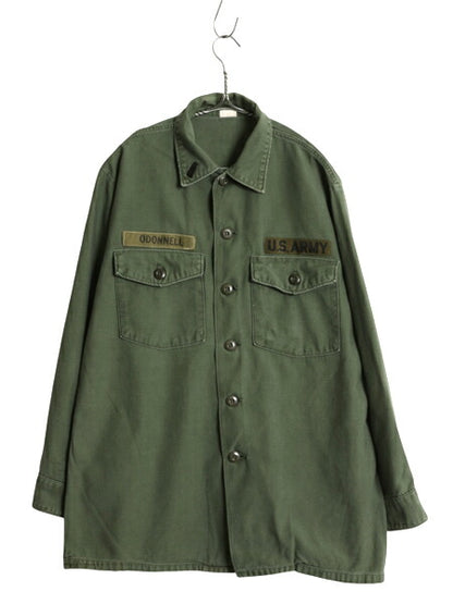 70s 米軍実物 US ARMY コットン サテン ユーティリティ シャツ メンズ L 程 70年製 ヴィンテージ ミリタリー アーミー OG107 シャツ袖 3rd