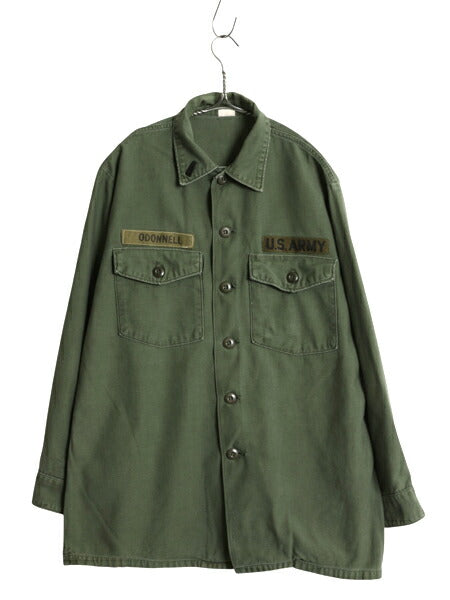 70s 米軍実物 US ARMY コットン サテン ユーティリティ シャツ メンズ L 程 70年製 ヴィンテージ ミリタリー アーミー OG107 シャツ袖 3rd