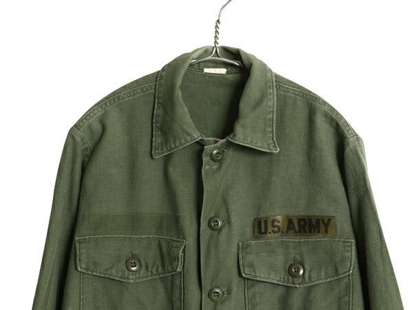 70s 米軍実物 US ARMY コットン サテン ユーティリティ シャツ メンズ M 程 70年製 ヴィンテージ ミリタリー アーミー OG107 シャツ袖 3rd