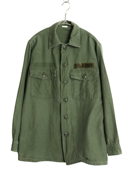 70s 米軍実物 US ARMY コットン サテン ユーティリティ シャツ メンズ M 程 70年製 ヴィンテージ ミリタリー アーミー OG107 シャツ袖 3rd