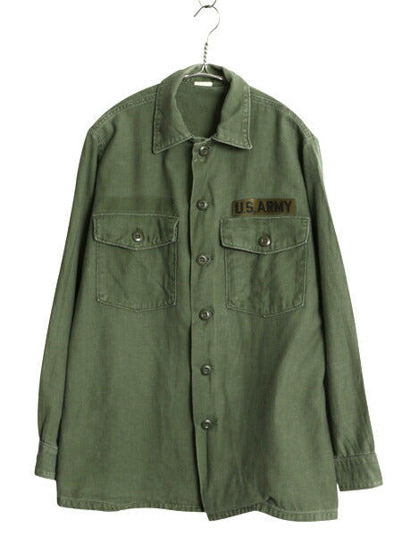 70s 米軍実物 US ARMY コットン サテン ユーティリティ シャツ メンズ M 程 70年製 ヴィンテージ ミリタリー アーミー OG107 シャツ袖 3rd