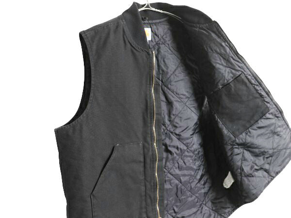 US企画 カーハート 中綿 ダック ベスト メンズ XXL / ナイロン キルティング ライナー フルジップ 重ね着 前開き ワーク 大きいサイズ 黒