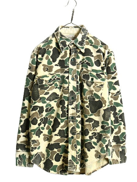 80s カベラス ダックハンター カモ シャモア クロス シャツ メンズ L / 80年代 ヴィンテージ Cabelas ネルシャツ コットン フランネル 迷彩