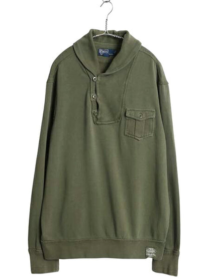 00s ポロ ラルフローレン ショールカラー スウェット メンズ XL / オールド ヴィンテージ モデル トレーナー ミリタリー ジープセーター 緑