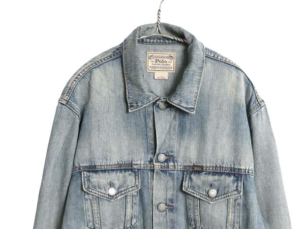 ポロ ラルフローレン デニム ジャケット メンズ L / 古着 ヴィンテージ 加工 ジージャン ブルゾン 70506 タイプ 4ポケット トラッカー 短丈