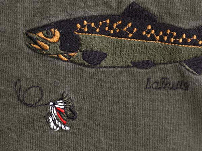 80s バナナリパブリック モックネック 長袖 Tシャツ メンズ L / ヴィンテージ ロンT フィッシング 刺繍 カットソー ヘビーウェイト カーキ