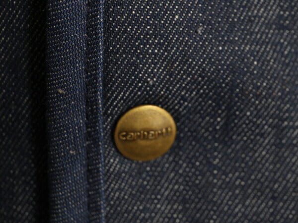 濃紺 70s USA製 カーハート 裏 ボア デニム ベスト メンズ S / 古着 CARHARTT 70年代 ヴィンテージ プリントタグ パイル フリース ワーク
