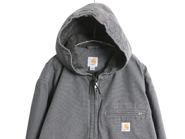 US企画 カーハート ダック シエラ ジャケット メンズ L 古着 ワーク フルジップ フード パーカー 裏 ボア パイル フリース ブルゾン グレー