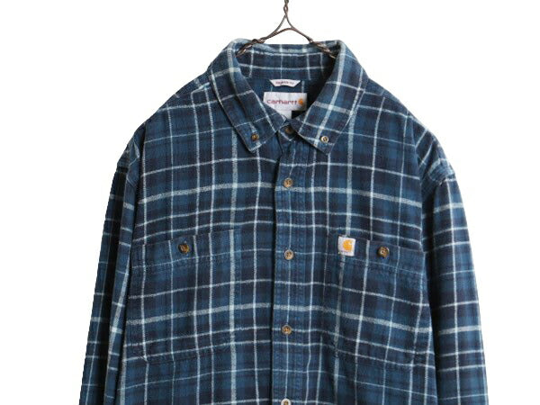US企画 カーハート チェック ボタンダウン ヘビー フランネル シャツ メンズ M Carhartt ワーク ネルシャツ 厚手 コットン 廃盤 長袖シャツ