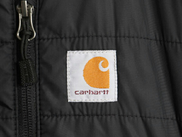 US企画 カーハート 中綿 ナイロン キルティング ベスト メンズ L / CARHARTT ワーク フルジップ 重ね着 ワンポイント ハイネック 企業 黒